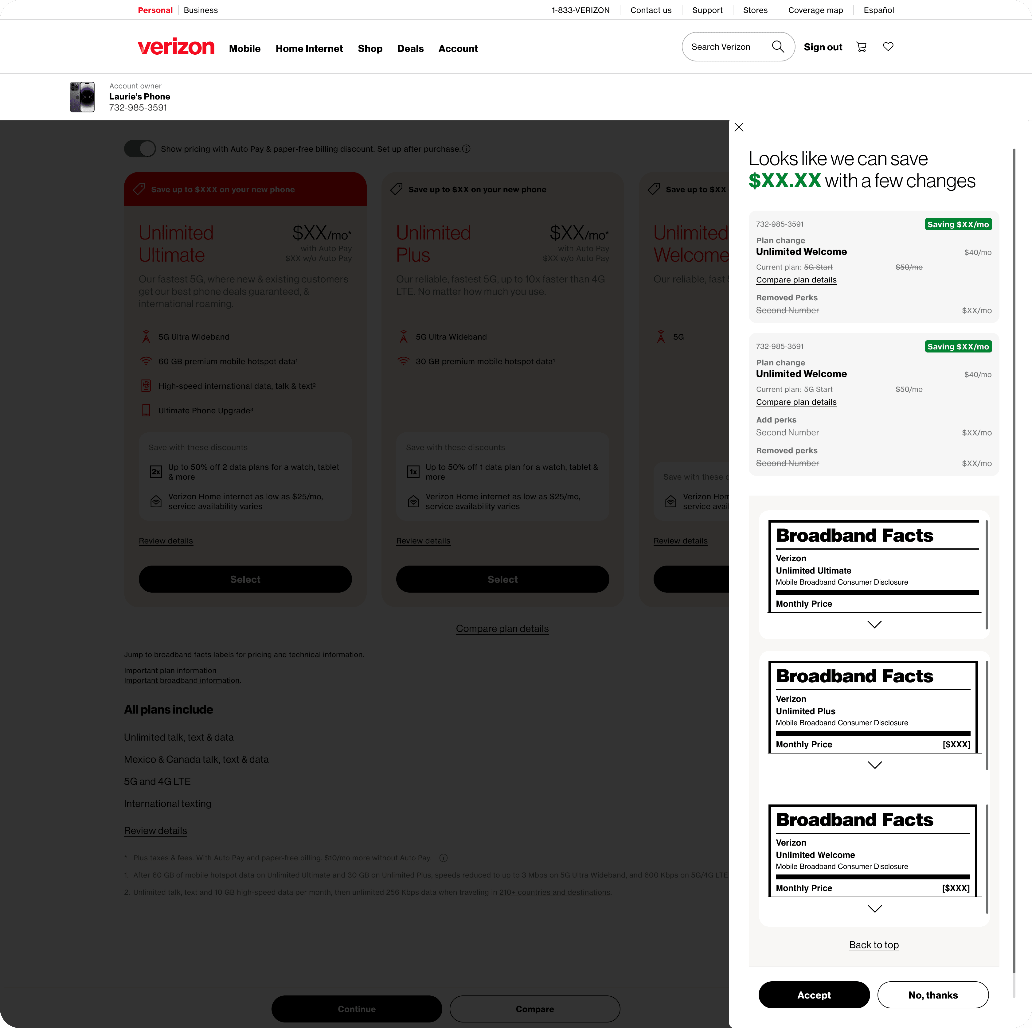 The recommendation panel on desktop — strikeouts for removals, savings green for the upside