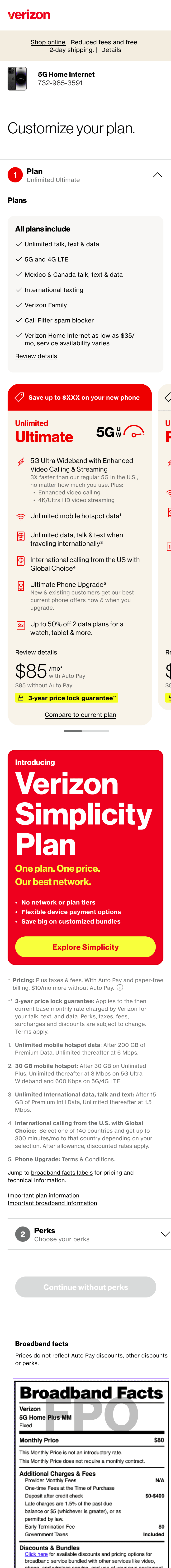 Plans page
