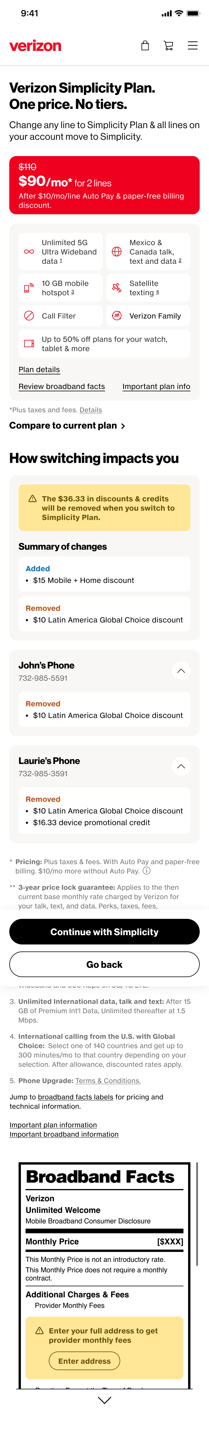 Simplicity Plan Change — screen 1
