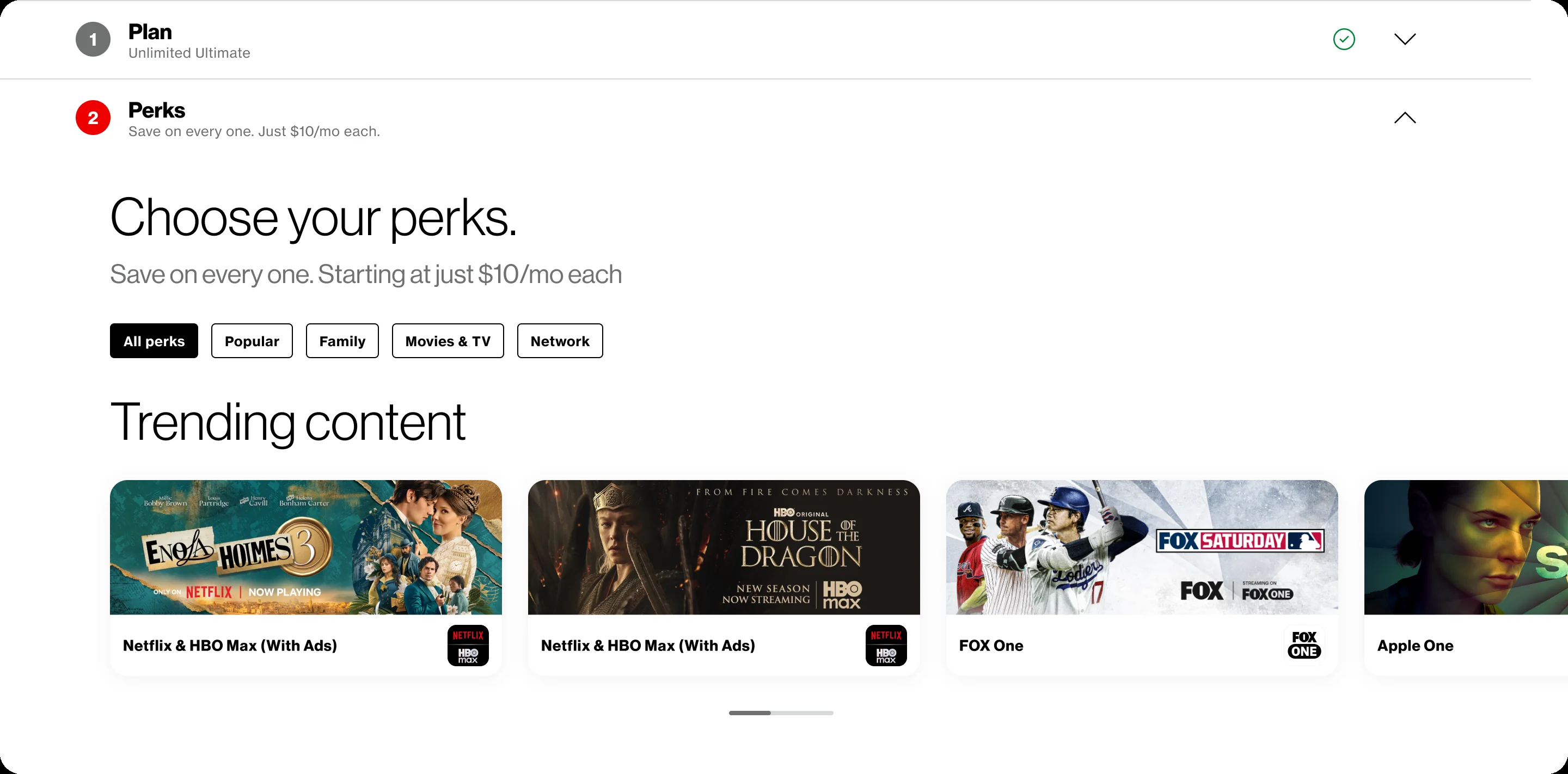 Trending Content in the perks step, refreshed monthly across streaming partners