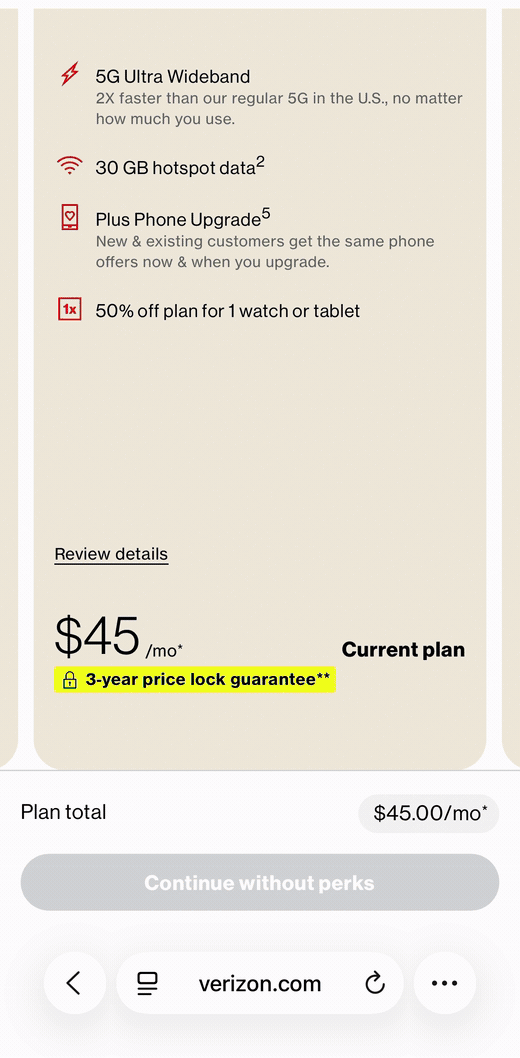 Simplicity Plan selection
